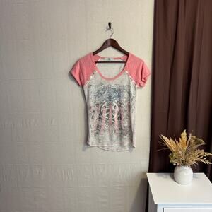 Maurices Size S Pink Sheer Graphic Tee Lightweight Short Sleeve